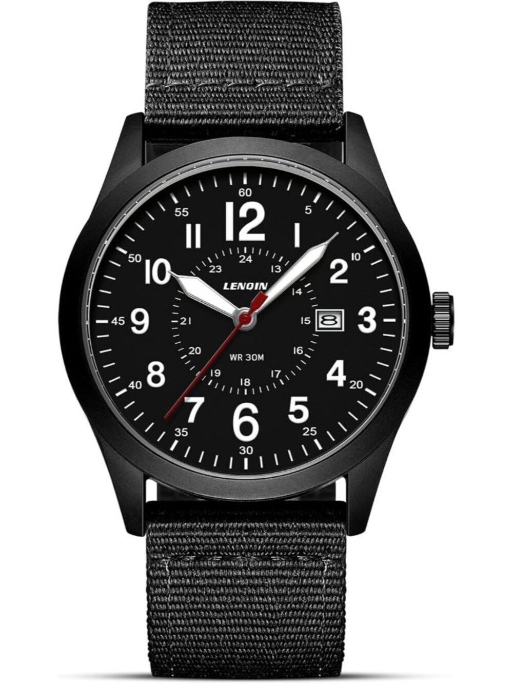 LN LENQIN Men's Black Classic Military Analog Quartz Waterproof Nylon Band Watch